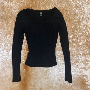 Wild Fable Distressed Black Long Sleeve Top Size Medium